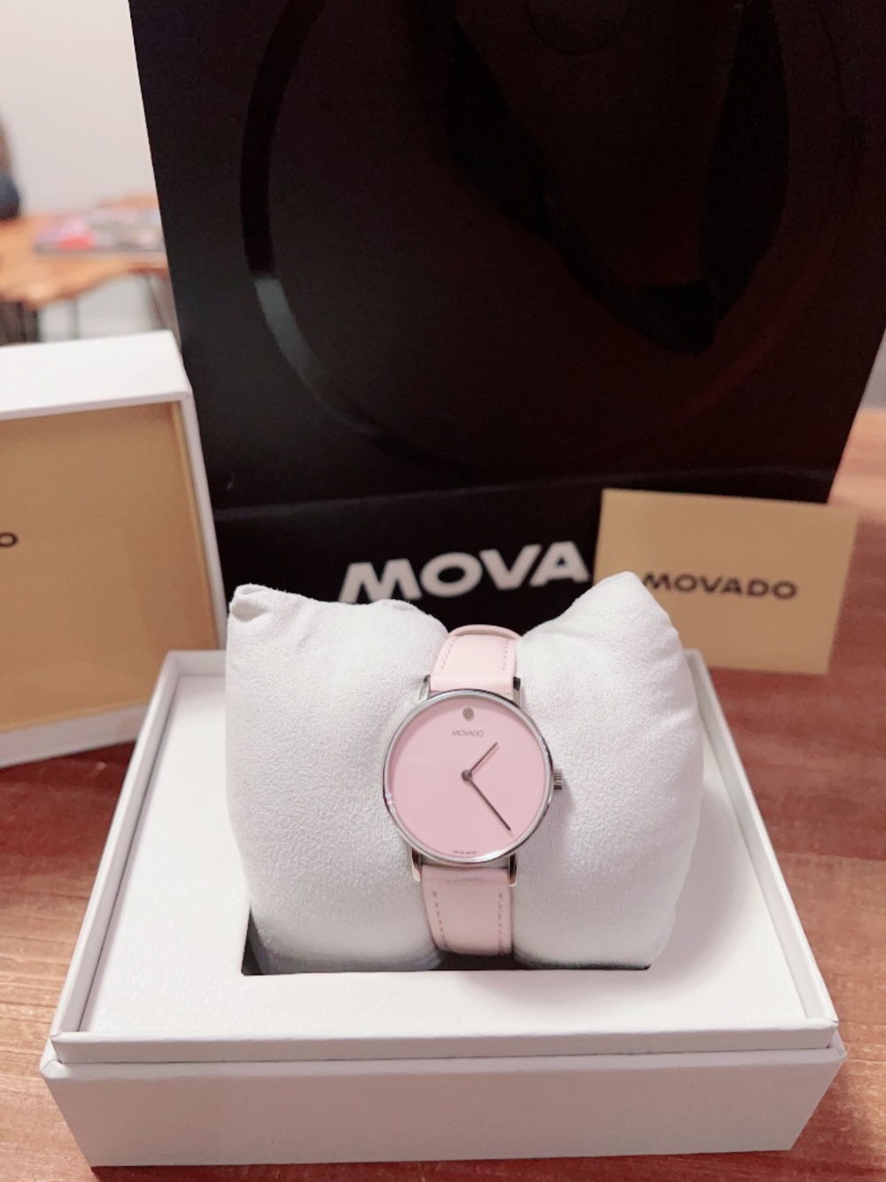Brand New Movado. Pink  leather band watch
